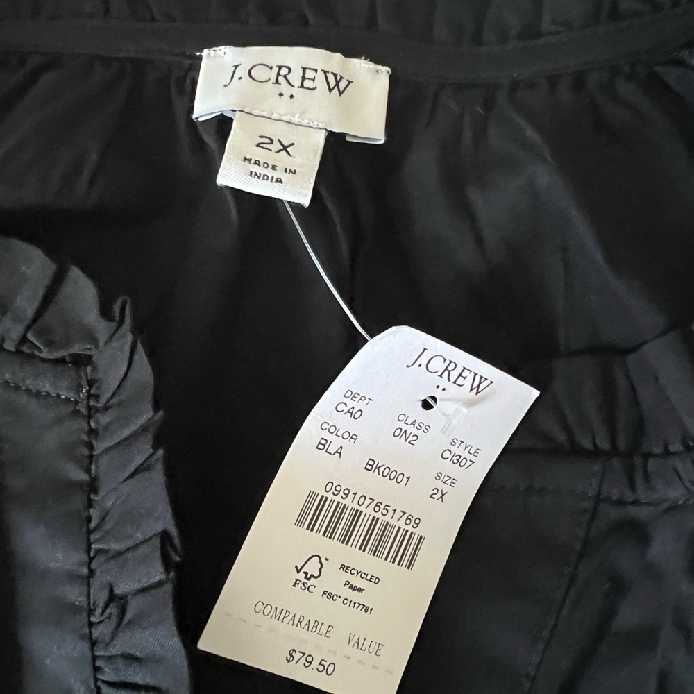 J. Crew Factory Elegant Black Blouse with Ruffle Detail - Picture 2 of 2
